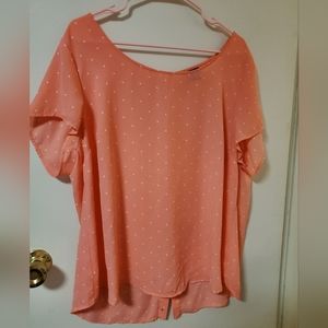Plus Size Torrid Pink Polkadot Sheer Button Back Top